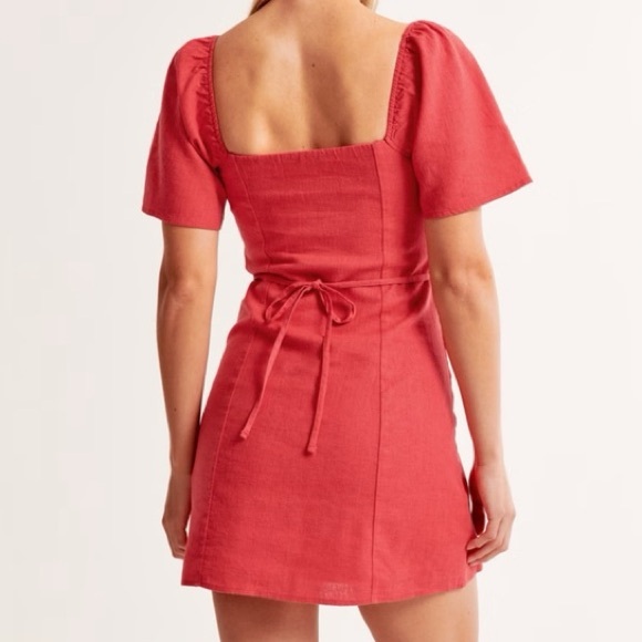 Abercrombie & Fitch red Linen-Blend Button-Through Mini Dress - Picture 2 of 3